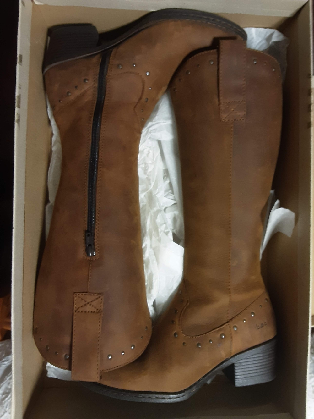 b.o.c. Tan Brown Studded Mid-Calf Leather Boots